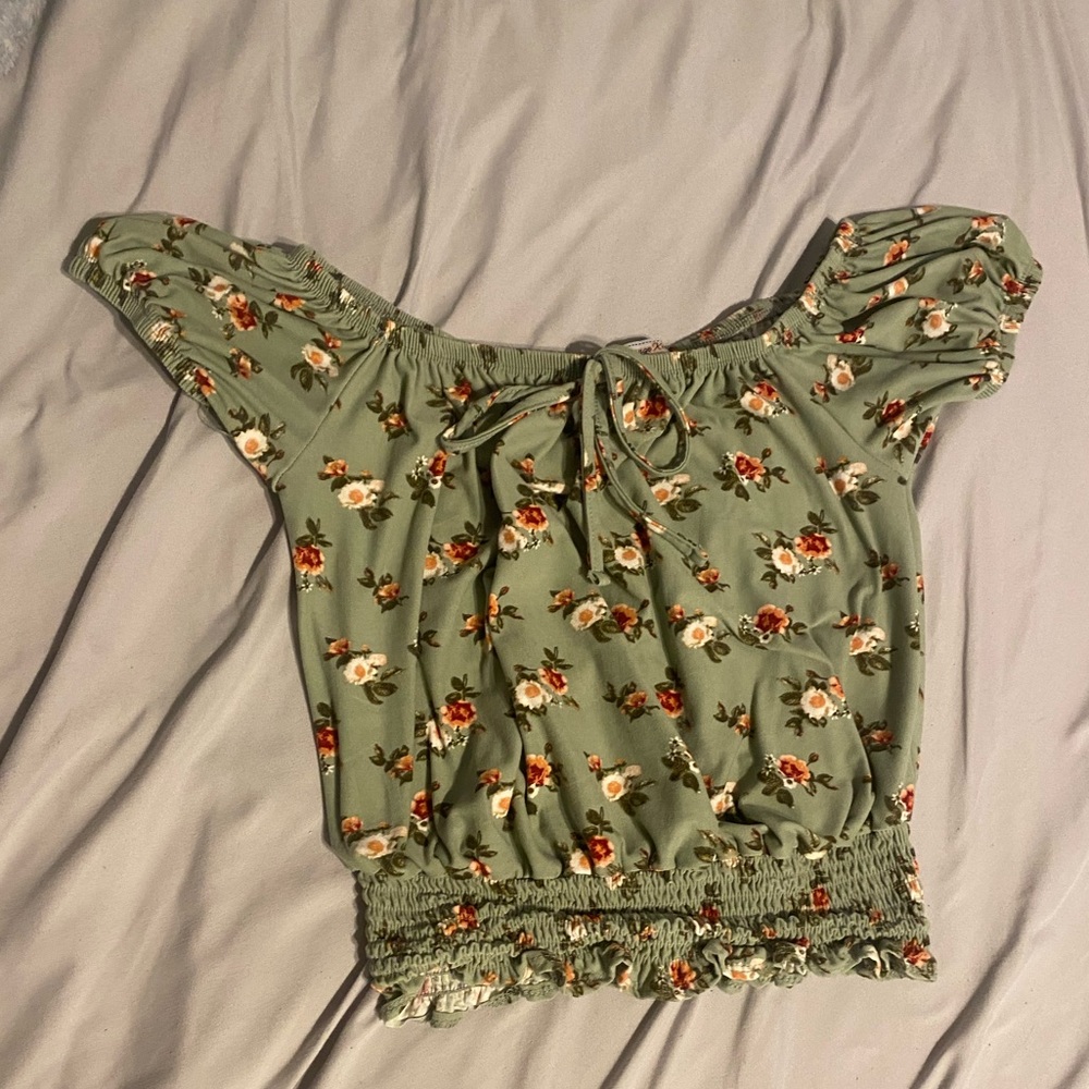 Green off the shoulder crop top
